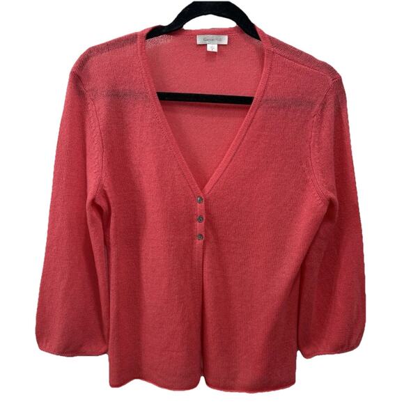Garnet Hill Women’s Small 100% Cashmere 3-Button Cardigan Coral Featherweight - Picture 1 of 11